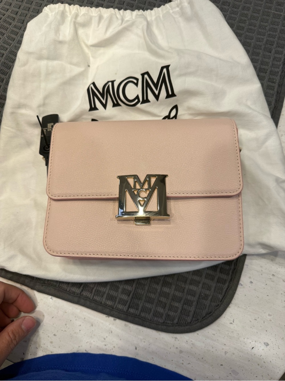MCM Light Pink Leather Logo Flap Crossbody Bag